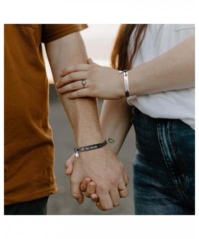 Bracelet for Couple - Personalized ID Custom Engraving Bracelet, Braided Rope His and Her Bangle, Adjustable Friendship Brace...