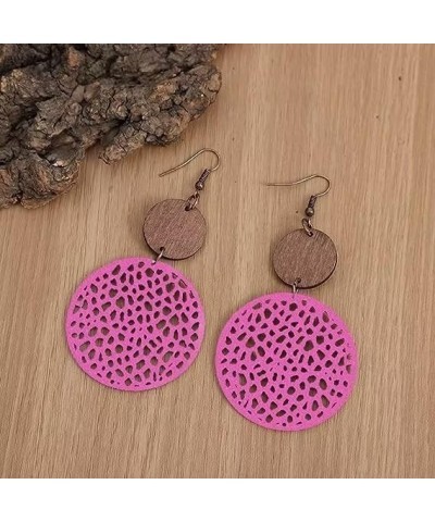 Wooden Round Geometric Earrings Vintage Hollow Out Circle Earrings Bohemia Lightweight Statement Jewelry Suitable For Women A...