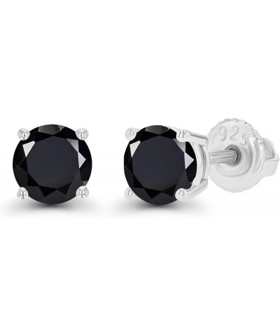 14K Gold Plated 925 Sterling Silver Hypoallergenic 5mm Round Genuine Birthstone Solitaire Screwback Stud Earrings Onyx Sterli...