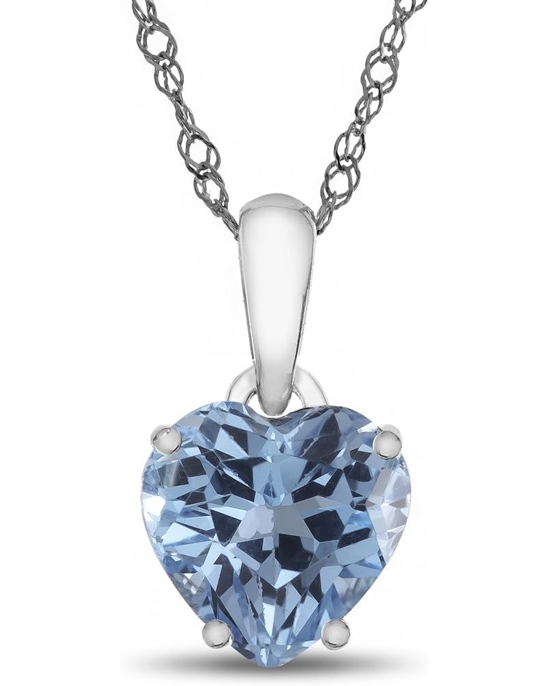 Solid 10k White Gold 7mm Heart Shaped Center Stone Pendant Necklace Swiss Blue Topaz White Gold $54.25 Necklaces