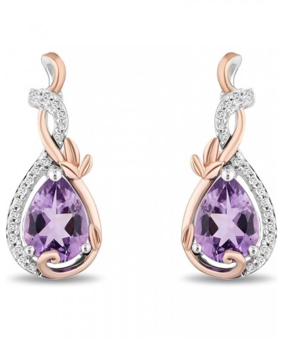 Enchanted Disney Fine Jewelry 14K Rose Gold over Sterling Silver with 1/10 Cttw Diamond Amethyst Rapunzel Dangle Earrings $10...