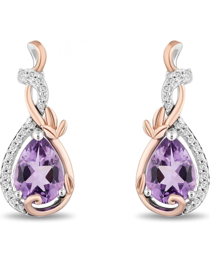 Enchanted Disney Fine Jewelry 14K Rose Gold over Sterling Silver with 1/10 Cttw Diamond Amethyst Rapunzel Dangle Earrings $10...