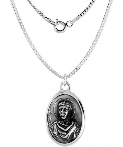 Sterling Silver St Genesius Medal Necklace Oxidized finish Oval 1.8mm Chain 24-inch $23.17 Necklaces