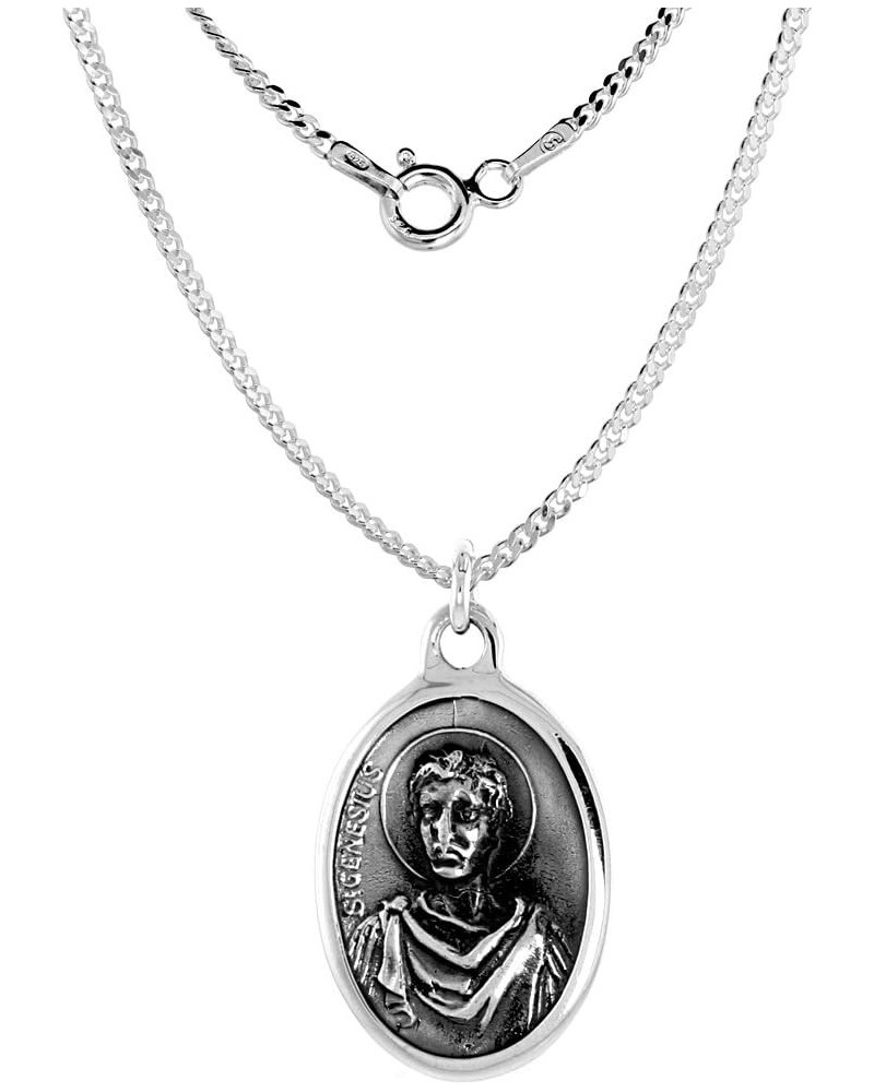 Sterling Silver St Genesius Medal Necklace Oxidized finish Oval 1.8mm Chain 24-inch $23.17 Necklaces