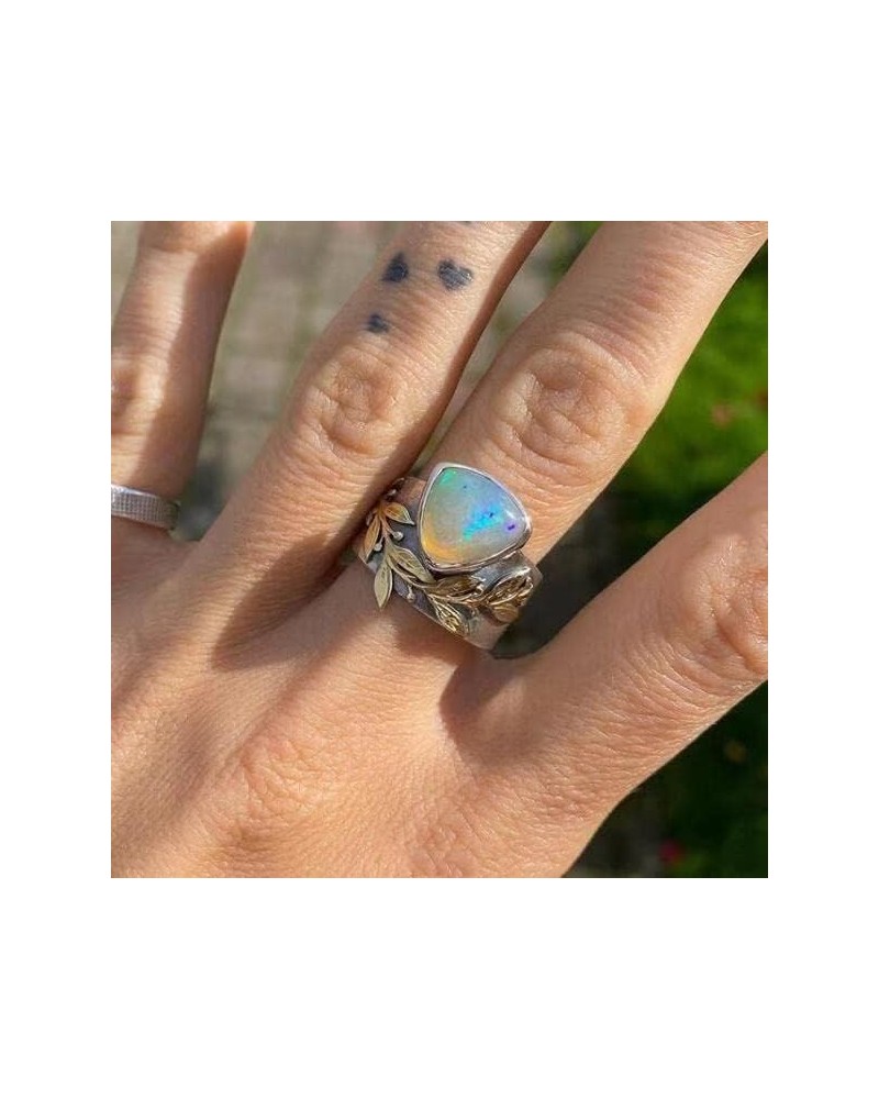 Vintage Moonstone Ring S925 Sterling Silver Moonstone Ring for Women Grils18K White Gold Vintage Celtic Knot Rainbow Moonston...