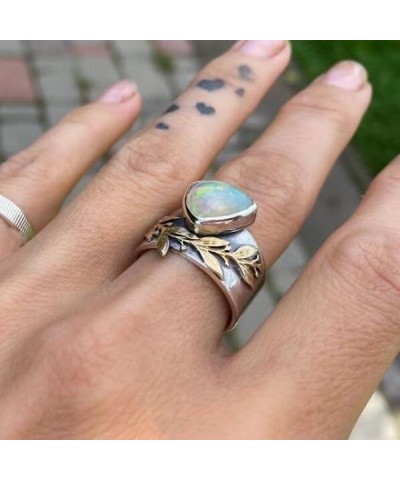 Vintage Moonstone Ring S925 Sterling Silver Moonstone Ring for Women Grils18K White Gold Vintage Celtic Knot Rainbow Moonston...