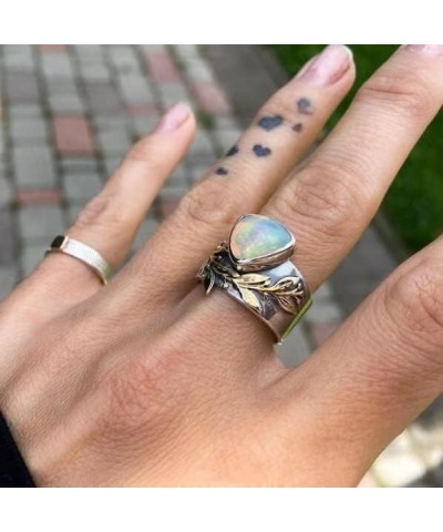 Vintage Moonstone Ring S925 Sterling Silver Moonstone Ring for Women Grils18K White Gold Vintage Celtic Knot Rainbow Moonston...