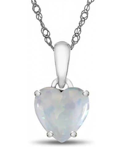 Solid 10k White Gold 7mm Heart Shaped Center Stone Pendant Necklace Created Opal White Gold $54.25 Necklaces