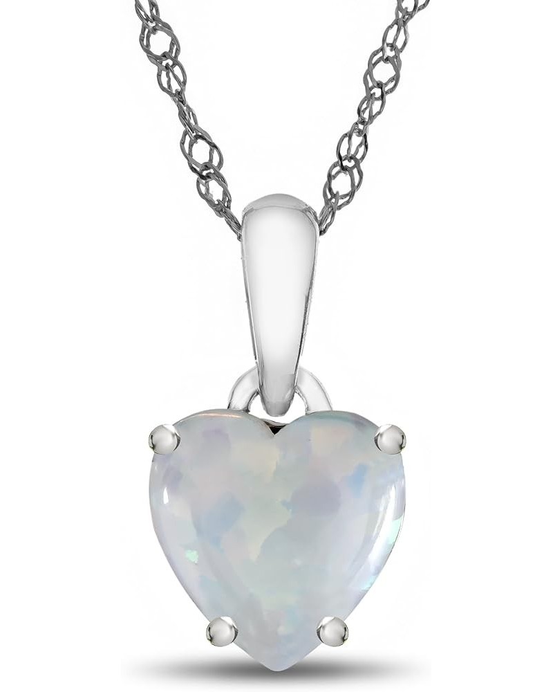 Solid 10k White Gold 7mm Heart Shaped Center Stone Pendant Necklace Created Opal White Gold $54.25 Necklaces