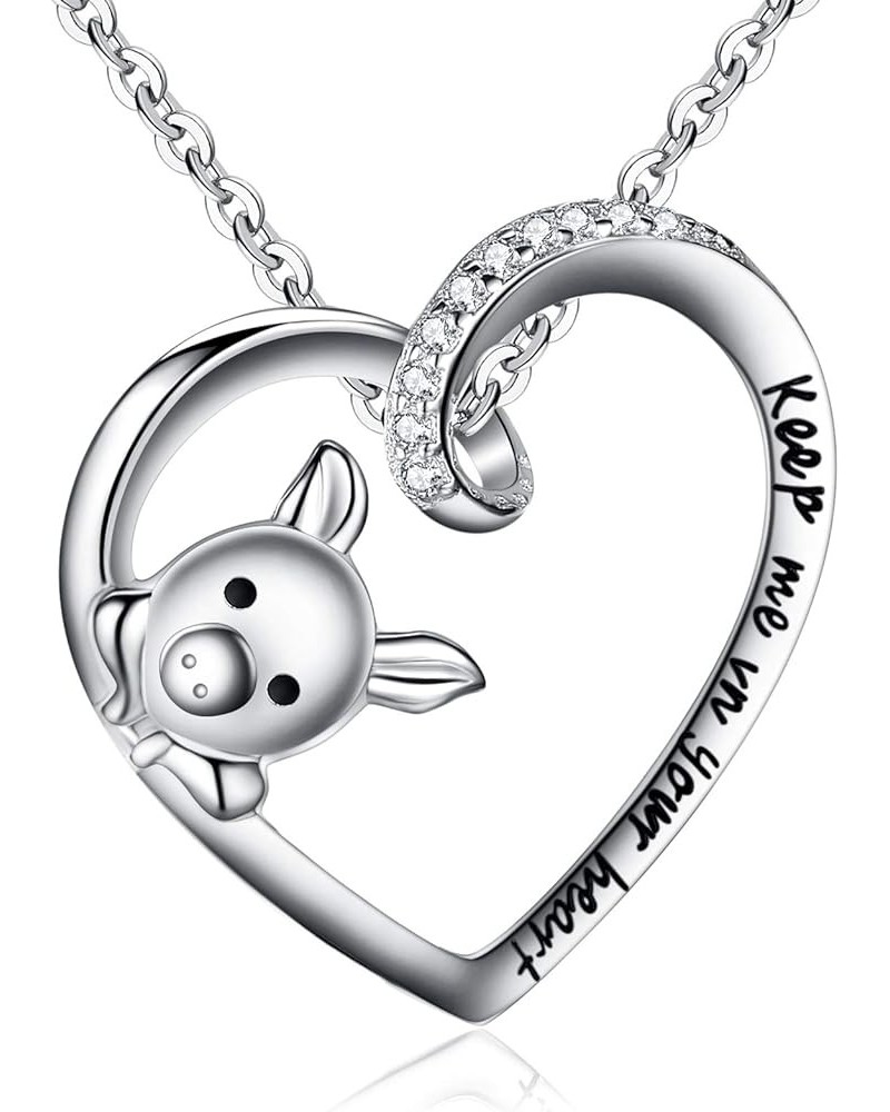 Gifts for Mom Women 925 Sterling Silver Cubic Zirconia Engraved Keep Me in Your Heart Cute Pig Pendant Necklace Gift for Moth...