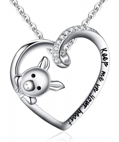 Gifts for Mom Women 925 Sterling Silver Cubic Zirconia Engraved Keep Me in Your Heart Cute Pig Pendant Necklace Gift for Moth...