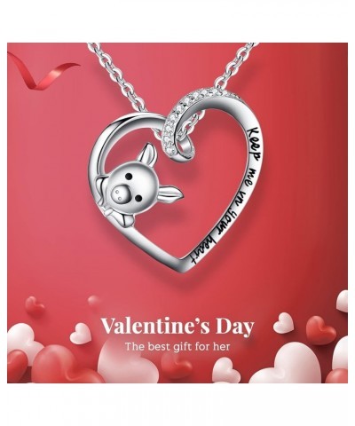 Gifts for Mom Women 925 Sterling Silver Cubic Zirconia Engraved Keep Me in Your Heart Cute Pig Pendant Necklace Gift for Moth...