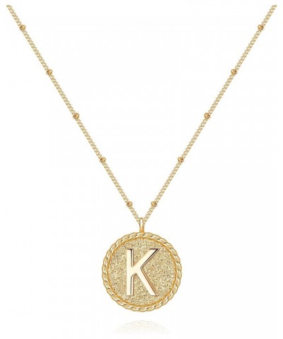 Women Girl 14K Gold Plated Bead Around Initial Letter A-Z Necklace-Rose Gold Silver Gift for Daughter Niece Wife 09-Gold K $7...