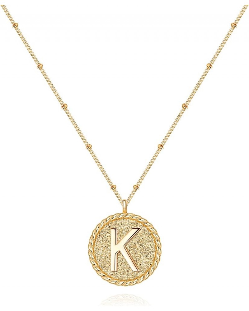 Women Girl 14K Gold Plated Bead Around Initial Letter A-Z Necklace-Rose Gold Silver Gift for Daughter Niece Wife 09-Gold K $7...