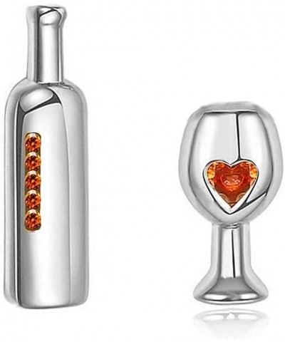 Fashion Red Wine Bottle Glass Stud Earrings with Zircon Crystal Love Heart Party Banquet Jewelry Silver $6.59 Earrings