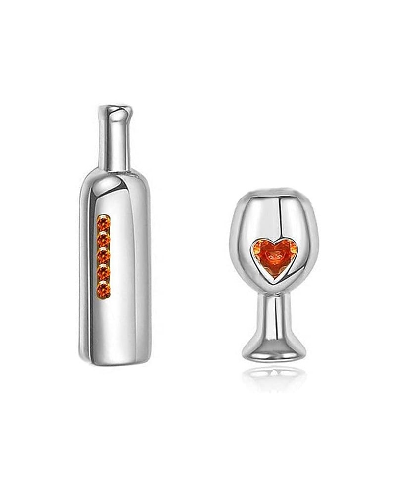 Fashion Red Wine Bottle Glass Stud Earrings with Zircon Crystal Love Heart Party Banquet Jewelry Silver $6.59 Earrings