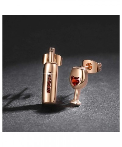 Fashion Red Wine Bottle Glass Stud Earrings with Zircon Crystal Love Heart Party Banquet Jewelry Silver $6.59 Earrings