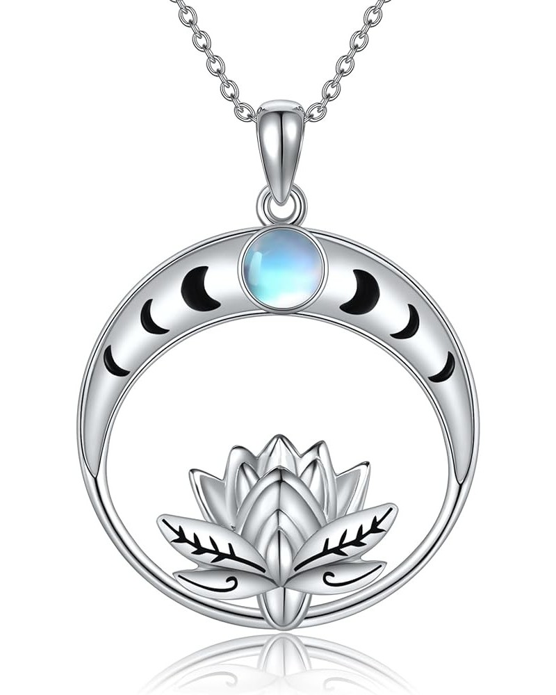 HUKKUN Lotus/Star Necklace Sterling Silver Fidget Necklace Spinning Relieving Anxiety Necklace Jewelry Gifts for Women Moon P...