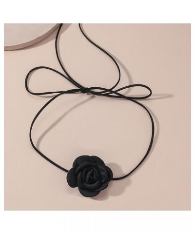 Flower Rose Choker Necklace Black Choker Camellia Flower Lace-up Necklace Gothic Choker for Women Girls Bride Wedding Party S...