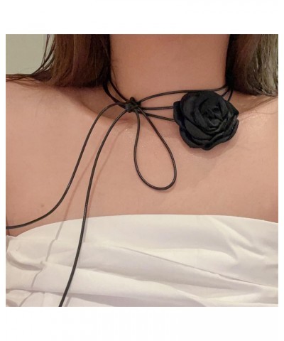 Flower Rose Choker Necklace Black Choker Camellia Flower Lace-up Necklace Gothic Choker for Women Girls Bride Wedding Party S...