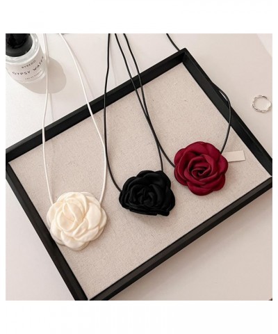 Flower Rose Choker Necklace Black Choker Camellia Flower Lace-up Necklace Gothic Choker for Women Girls Bride Wedding Party S...