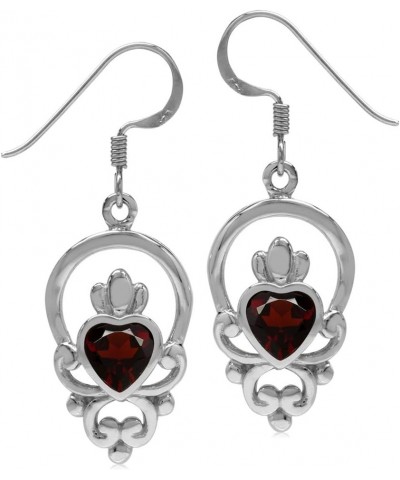 Heart Created Stones or Natural Gemstones 925 Sterling Silver Irish Claddagh Loyalty Dangle Earrings Jewelry for Women natura...