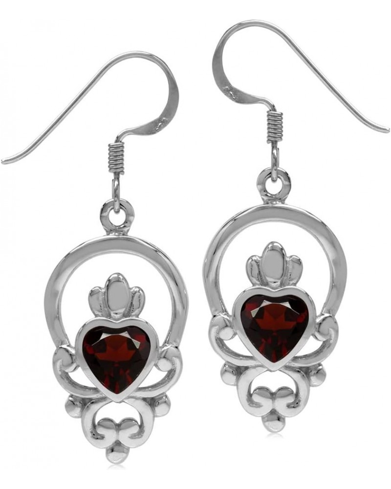 Heart Created Stones or Natural Gemstones 925 Sterling Silver Irish Claddagh Loyalty Dangle Earrings Jewelry for Women natura...