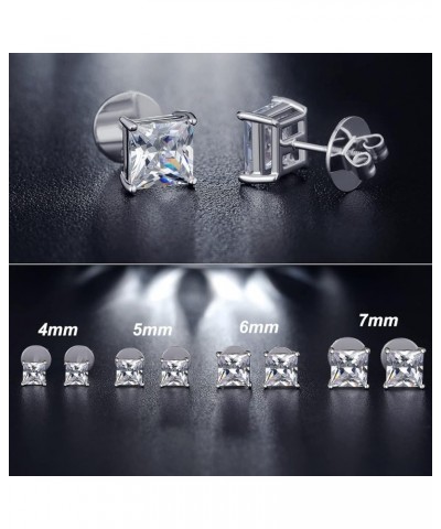 Rhodium Plated Sparkling CZ Diamond Stud Earrings 925 Sterling Silver Round Cut and Princess Cut 5A+ Cubic Zirconia Stud Earr...