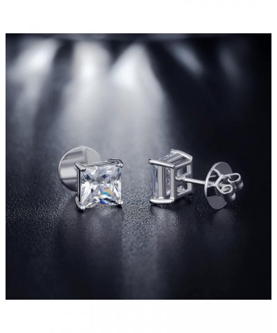 Rhodium Plated Sparkling CZ Diamond Stud Earrings 925 Sterling Silver Round Cut and Princess Cut 5A+ Cubic Zirconia Stud Earr...