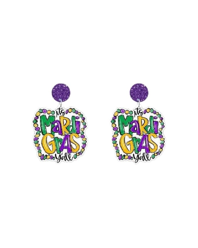 Mardi Gras Acrylic Earrings Crown Carnival Mask Letter MARDI GRAS Dangle Earrings for Women Girls Holiday Jewelry Gifts Dangl...