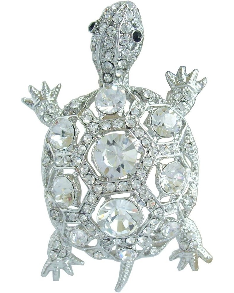 Sindary 2.36" Alloy Rhinestone Crystal Turtle Tortoise Brooch Pin Pendant BZ3631 Silver Tone Clear $11.18 Brooches & Pins