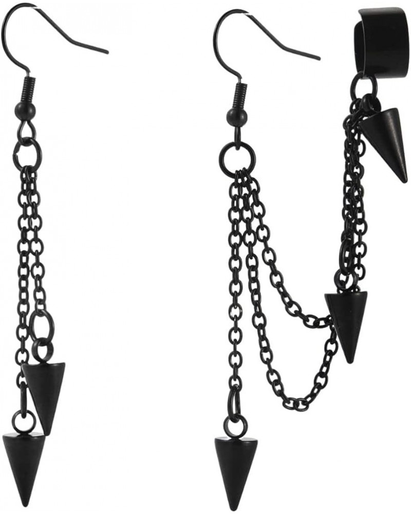 Retro Long And Short Rivet Earrings Ear Clips Fashion Goth Punk Tassel Earrings black 3 $8.39 Earrings