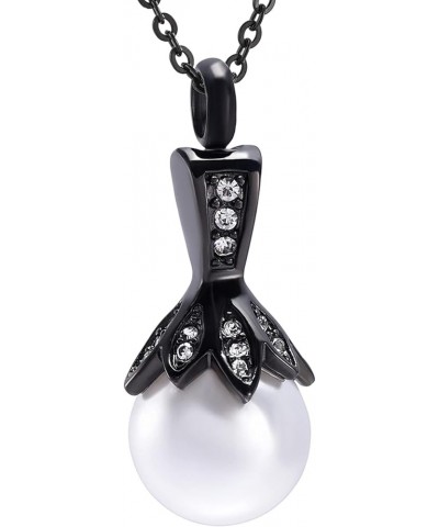 Cremation Jewelry for Ashes Stainless Steel Pearl Keepsake Pendant Ashes Holder for Women Memorial Urn Necklace Black $11.00 ...