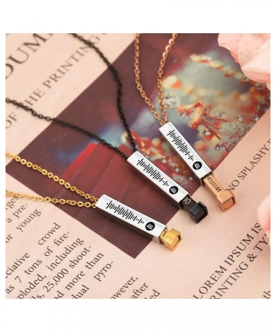 Custom Name Hidden Pendants for Women Personalised Music Spotify Code Necklace Double Retractable Rope Choker Bar Mother Neck...