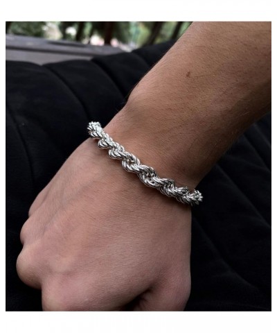 Sterling Silver italian 4MM,5MM,6MM,7MM,8MM 925 Solid Rope Link Bracelet,Braided Diamond-Cut Rope Chain Bracelet for men and ...