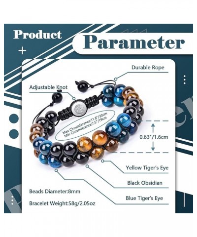 Triple Protection Bracelet,Natural Stone Tiger Eye Black Obsidian Hematite Bracelet,8MM 10MM Beads Double Layer Hand Healing ...