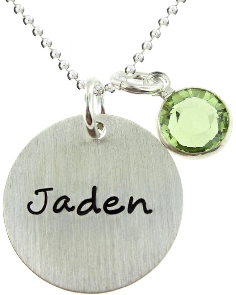 Solo Personalized Sterling Silver Round Charm Necklace. Customize with your Favorite Name. Choice of Swarovski® Birthstone or...