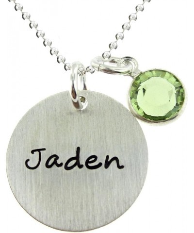 Solo Personalized Sterling Silver Round Charm Necklace. Customize with your Favorite Name. Choice of Swarovski® Birthstone or...