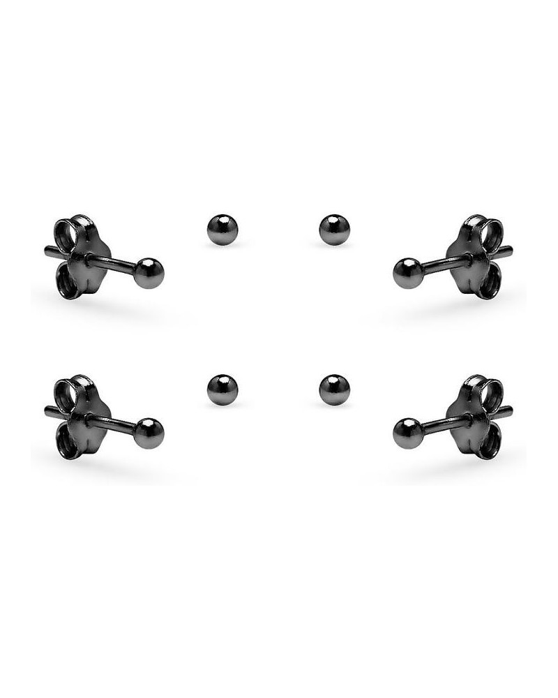 Sterling Silver Small Round Bead Ball Stud Earrings 2mm Unisex Set of 4 for Cartilage Nose Lips Choose Your Color Black Flash...