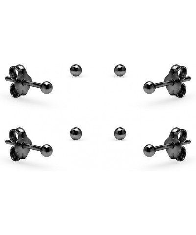 Sterling Silver Small Round Bead Ball Stud Earrings 2mm Unisex Set of 4 for Cartilage Nose Lips Choose Your Color Black Flash...