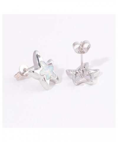 Womens Starfish Stud Earrings for Teen Girls 14K White Gold Plated Opal Earrings Sea Animal Gemstone Jewelry Gift Starfish-Wh...