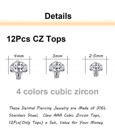 14G 4-20Pcs Surgical Steel Dermal Piercing Jewelry Cubic Zircon Micro Dermal Anchor Tops Titanium Base Dermal Piercing 2.5/3/...