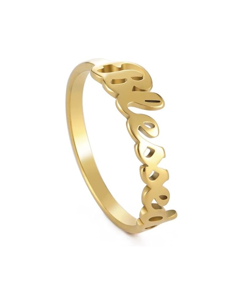 Faith Strength Engraving Blessed Ring Thin Finger Ring Inspirational Pray Religious Ring for Women Gold tone 10 $9.27 Rings