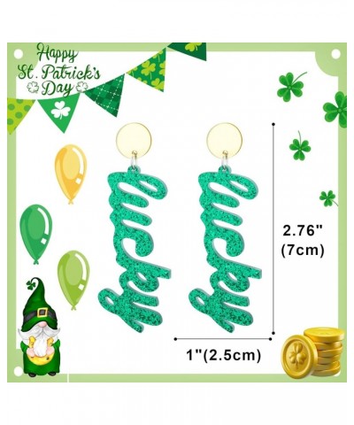 St. Patrick's Day Earrings for Women Girls Dangle/Stud/Clip on Shamrock Clover Lucky Hat Beer Glitter Green Leaf Acrylic Earr...