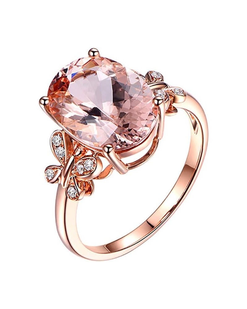 Women Oval Solitaire Ring Pink Simulated Gemstone Wedding Engagement Band CZ Butterfly Zircon Anniversary Rings 7 Pink,Purple...