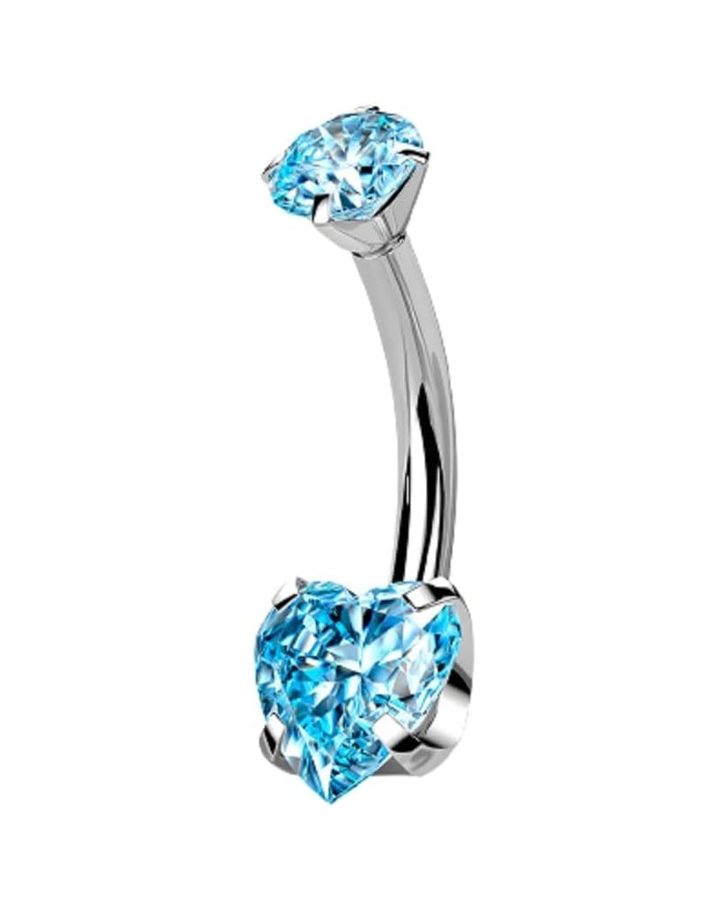 14GA G23 Implant Grade Titanium Prong Set CZ Crystal Heart Internally Threaded Belly Button Ring Silver Tone/Aqua $10.44 Body...