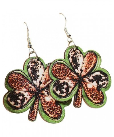 St. Patrick's Day Earrings Handmade Irish Shamrock Wooden Leopard Grain Clover Dangle Earrings Lightweight Leaf Drop Earrings...