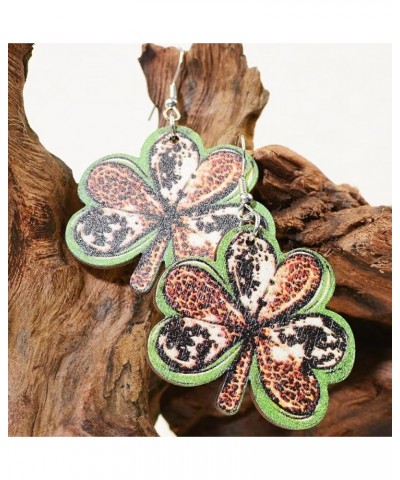 St. Patrick's Day Earrings Handmade Irish Shamrock Wooden Leopard Grain Clover Dangle Earrings Lightweight Leaf Drop Earrings...