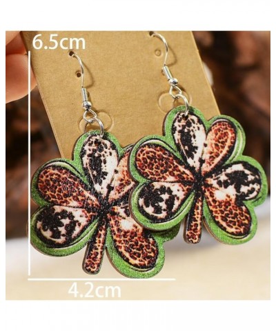 St. Patrick's Day Earrings Handmade Irish Shamrock Wooden Leopard Grain Clover Dangle Earrings Lightweight Leaf Drop Earrings...