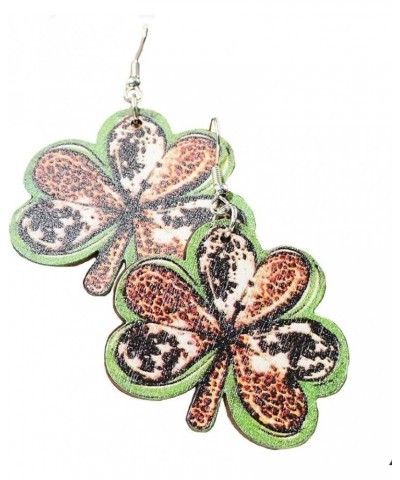 St. Patrick's Day Earrings Handmade Irish Shamrock Wooden Leopard Grain Clover Dangle Earrings Lightweight Leaf Drop Earrings...